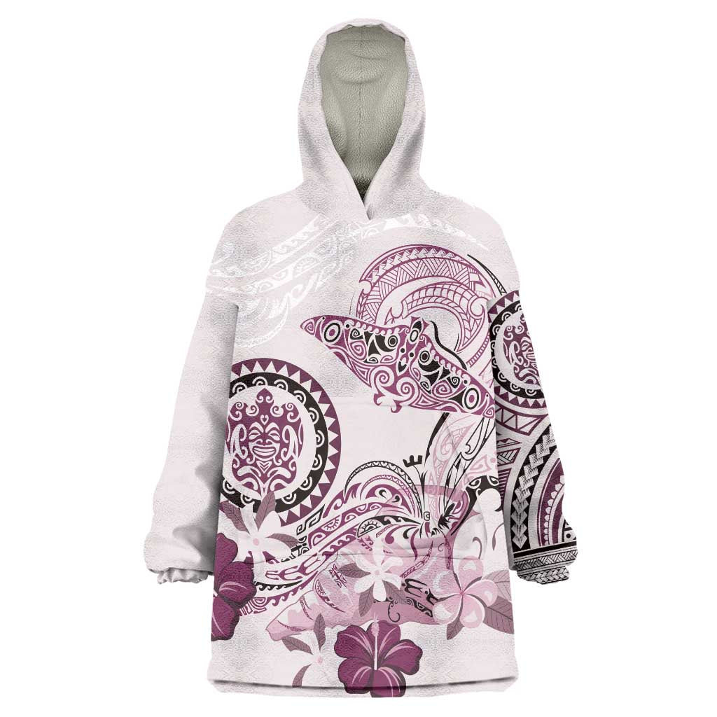 Polynesian Manta Ray Wearable Blanket Hoodie Pink Floral Turtle Tattoo - Polynesian Pride
