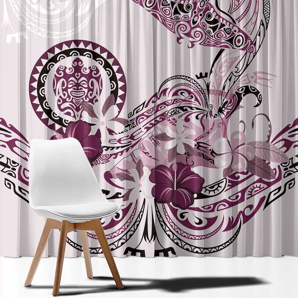 Polynesian Manta Ray Window Curtain Pink Floral Turtle Tattoo - Polynesian Pride