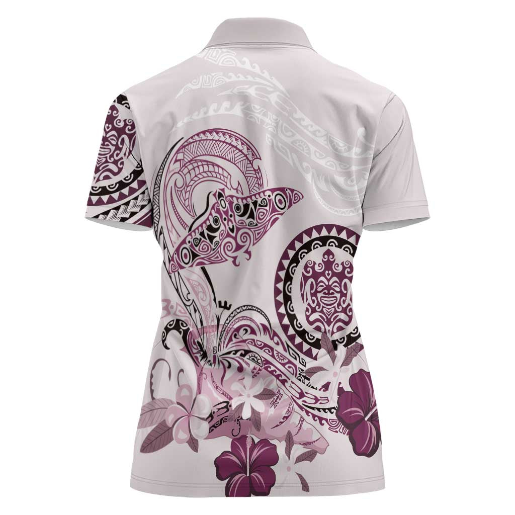 Polynesian Manta Ray Women Polo Shirt Pink Floral Turtle Tattoo - Polynesian Pride