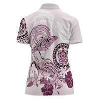 Polynesian Manta Ray Women Polo Shirt Pink Floral Turtle Tattoo - Polynesian Pride