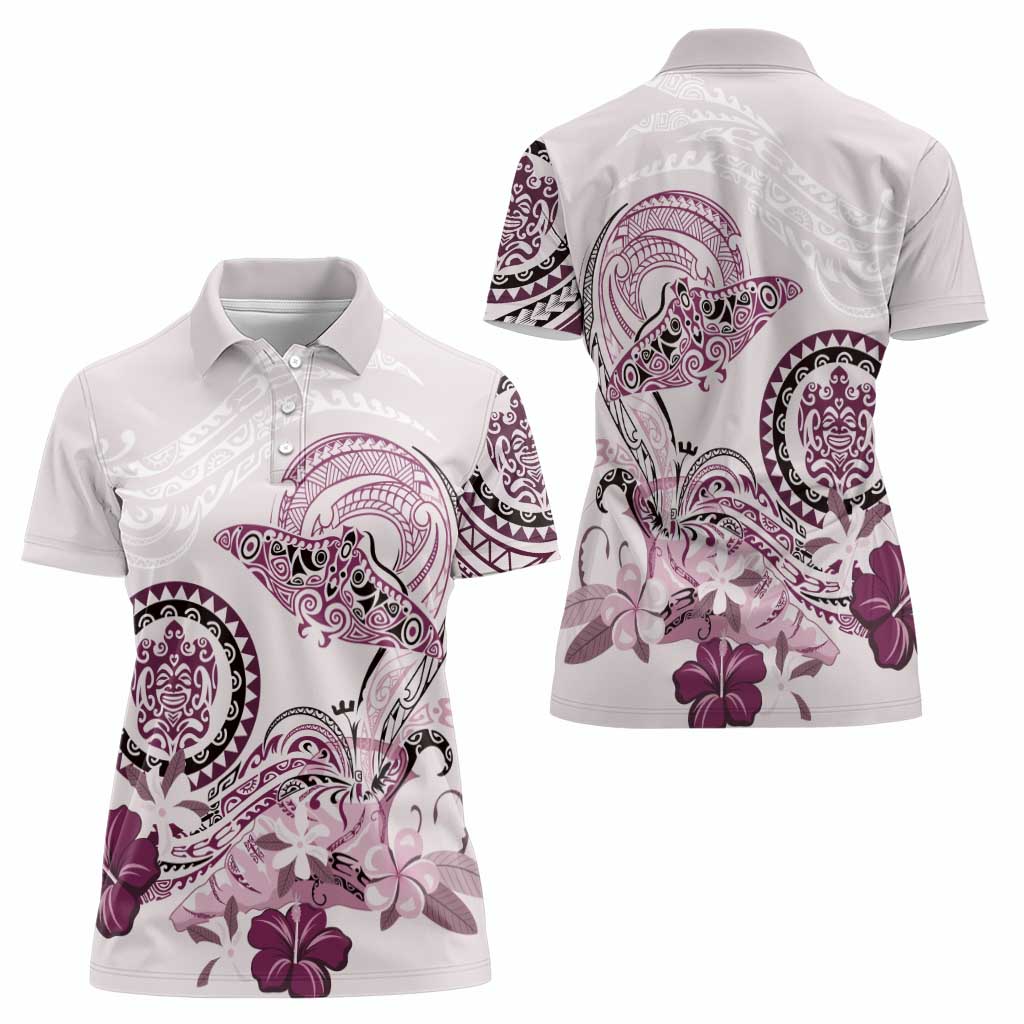 Polynesian Manta Ray Women Polo Shirt Pink Floral Turtle Tattoo - Polynesian Pride
