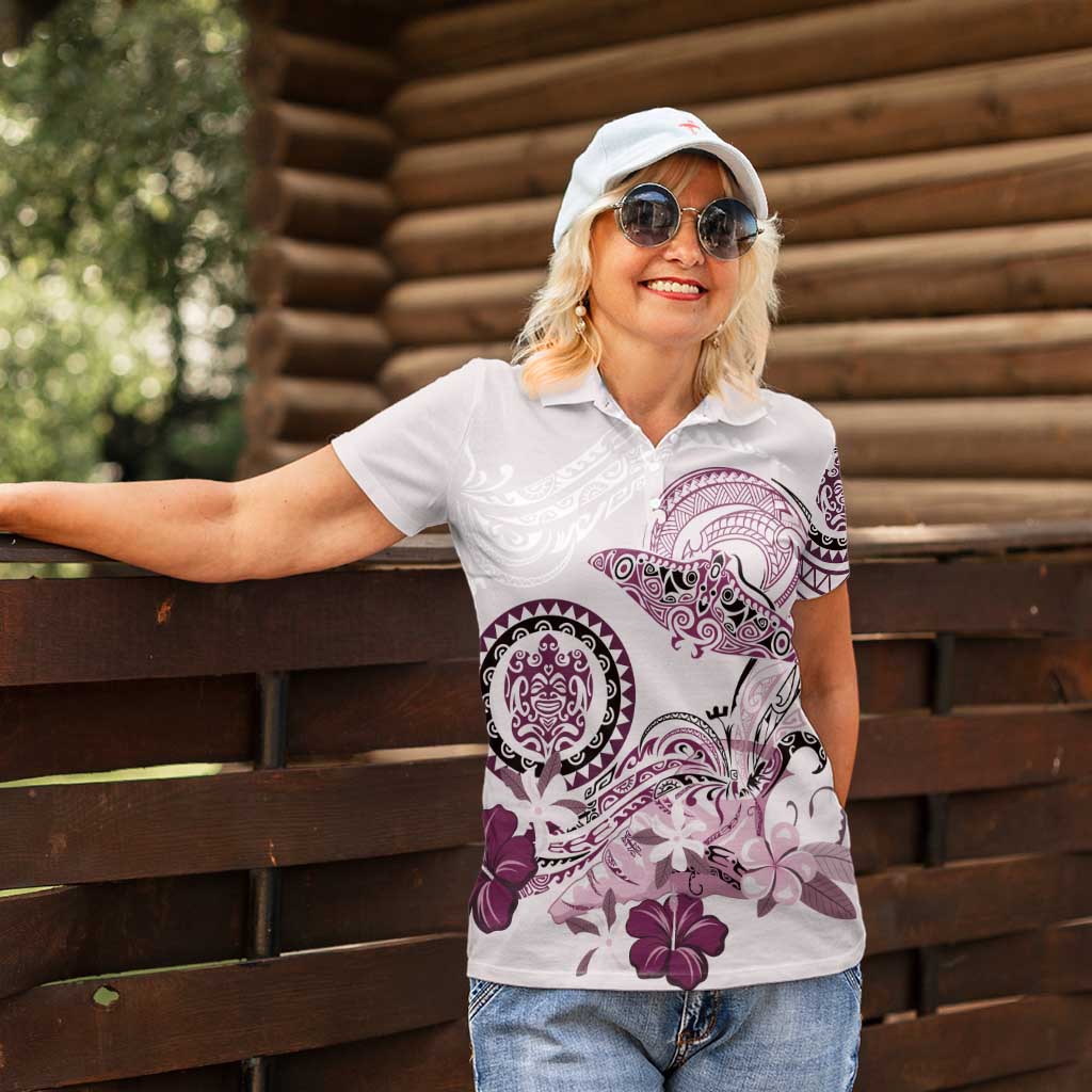 Polynesian Manta Ray Women Polo Shirt Pink Floral Turtle Tattoo - Polynesian Pride