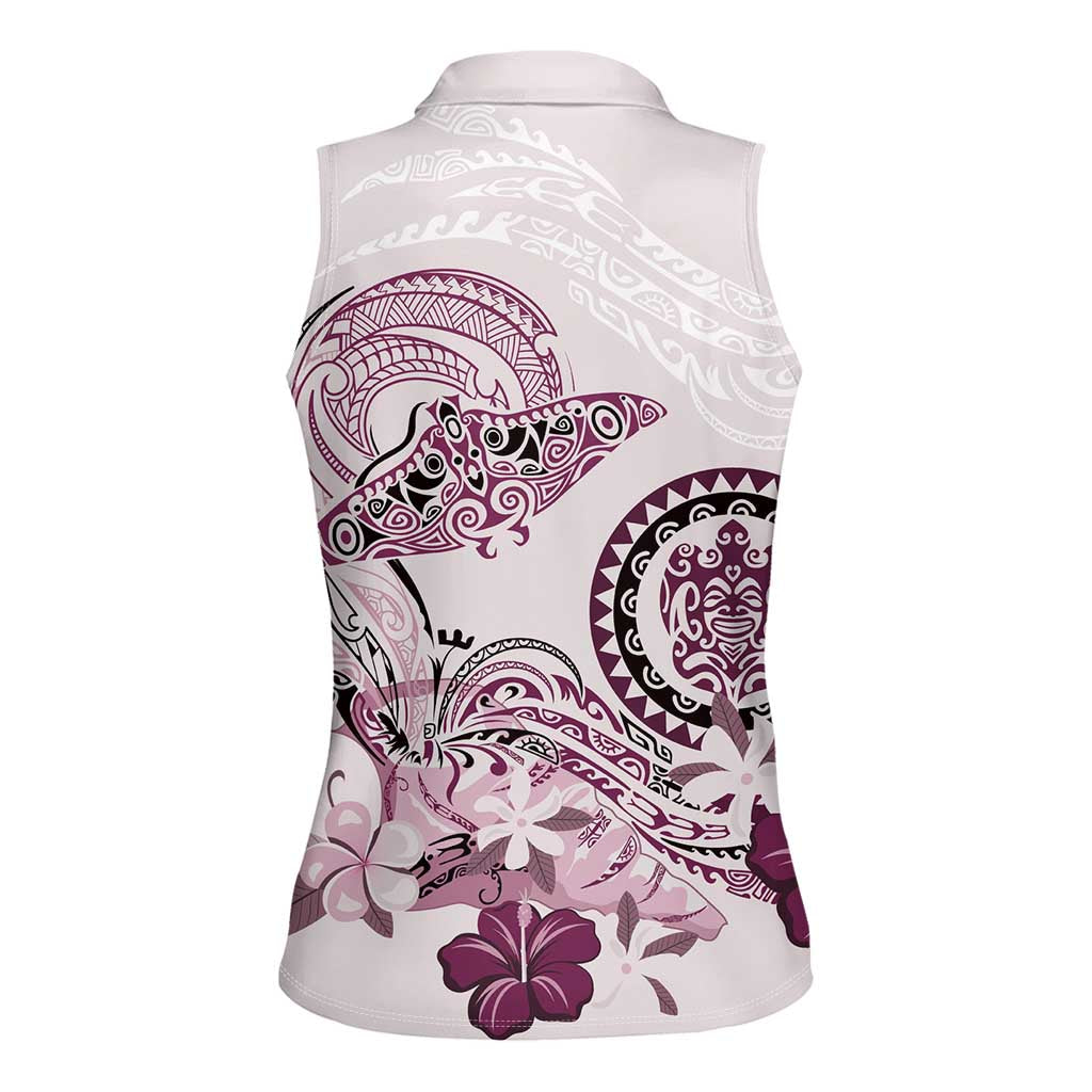 Polynesian Manta Ray Women Sleeveless Polo Shirt Pink Floral Turtle Tattoo - Polynesian Pride