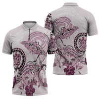 Polynesian Manta Ray Zipper Polo Shirt Pink Floral Turtle Tattoo - Polynesian Pride