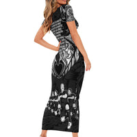 New Zealand Rugby Short Sleeve Bodycon Dress Black Haka Dance With NZ Champions History LT9 - Polynesian Pride