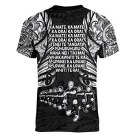 New Zealand Rugby Women V Neck T Shirt Black Haka Dance With NZ Champions History LT9 - Polynesian Pride