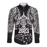 Custom New Zealand Rugby Long Sleeve Button Shirt Black Haka Dance With NZ Champions History LT9 Unisex Black - Polynesian Pride