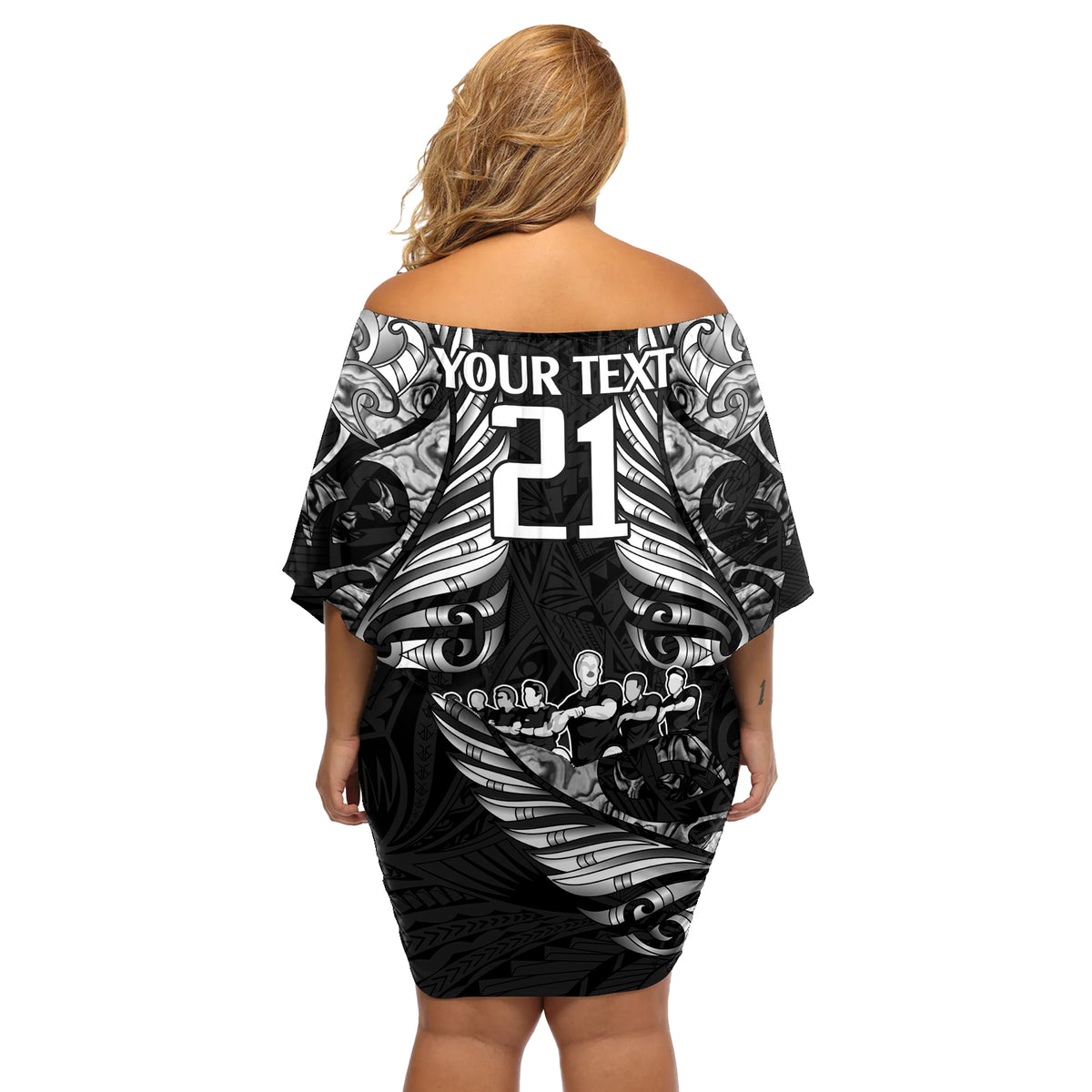 Custom New Zealand Rugby Off Shoulder Short Dress Black Haka Dance With NZ Champions History LT9 - Polynesian Pride
