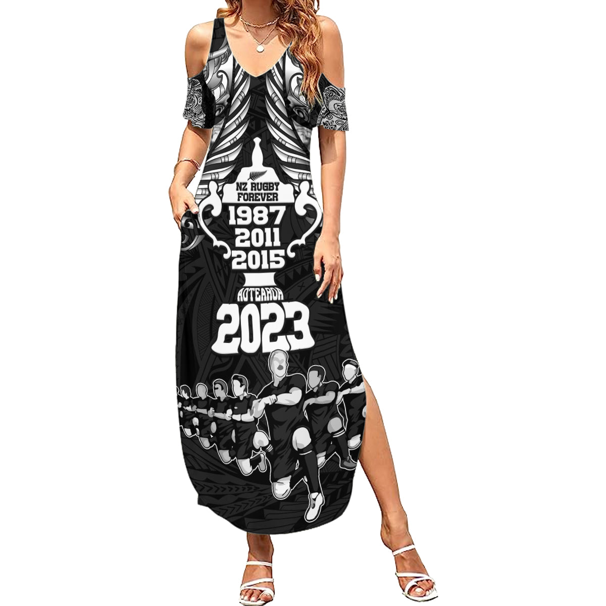 Custom New Zealand Rugby Summer Maxi Dress Black Haka Dance With NZ Champions History LT9 Women Black - Polynesian Pride