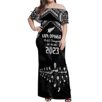 NZ Rugby Off Shoulder Maxi Dress Kapa Opango Maori Haka With Years of The All Black Champions LT9 Women Black - Polynesian Pride