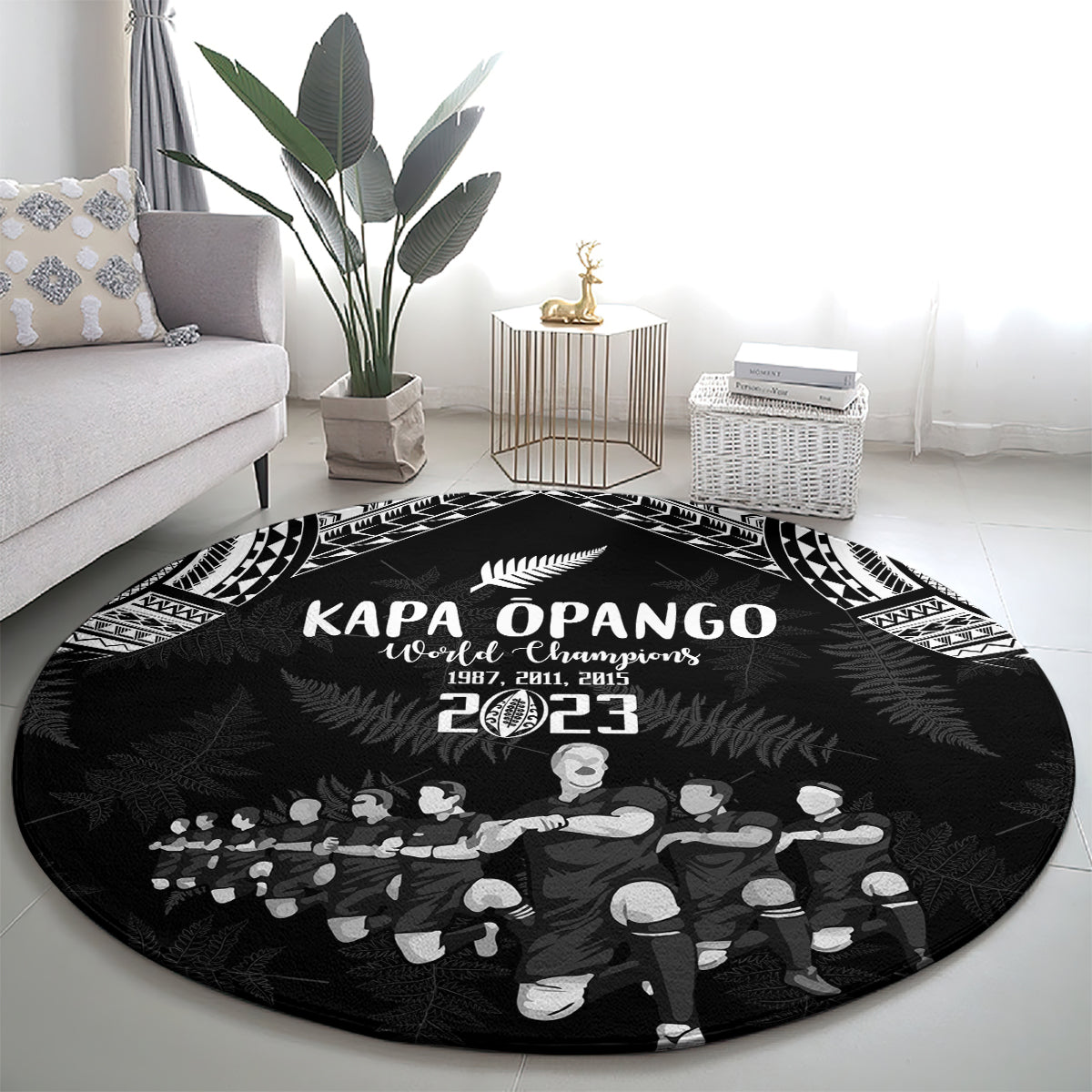 NZ Rugby Round Carpet Kapa Opango Maori Haka With Years of The All Black Champions LT9 - Polynesian Pride