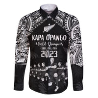 Custom NZ Rugby Family Matching Long Sleeve Bodycon Dress and Hawaiian Shirt Kapa Opango Maori Haka With Years of The All Black Champions LT9 Dad's Shirt - Long Sleeve Black - Polynesian Pride