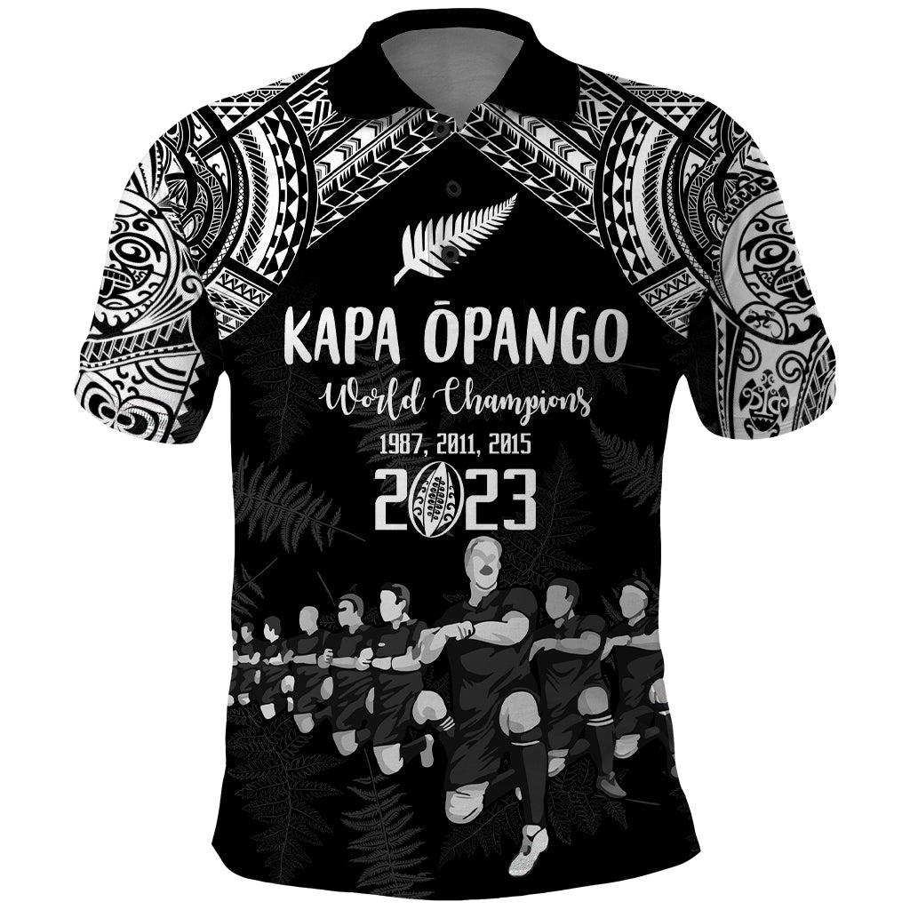 Custom NZ Rugby Polo Shirt Kapa Opango Maori Haka With Years of The All Black Champions LT9 Black - Polynesian Pride