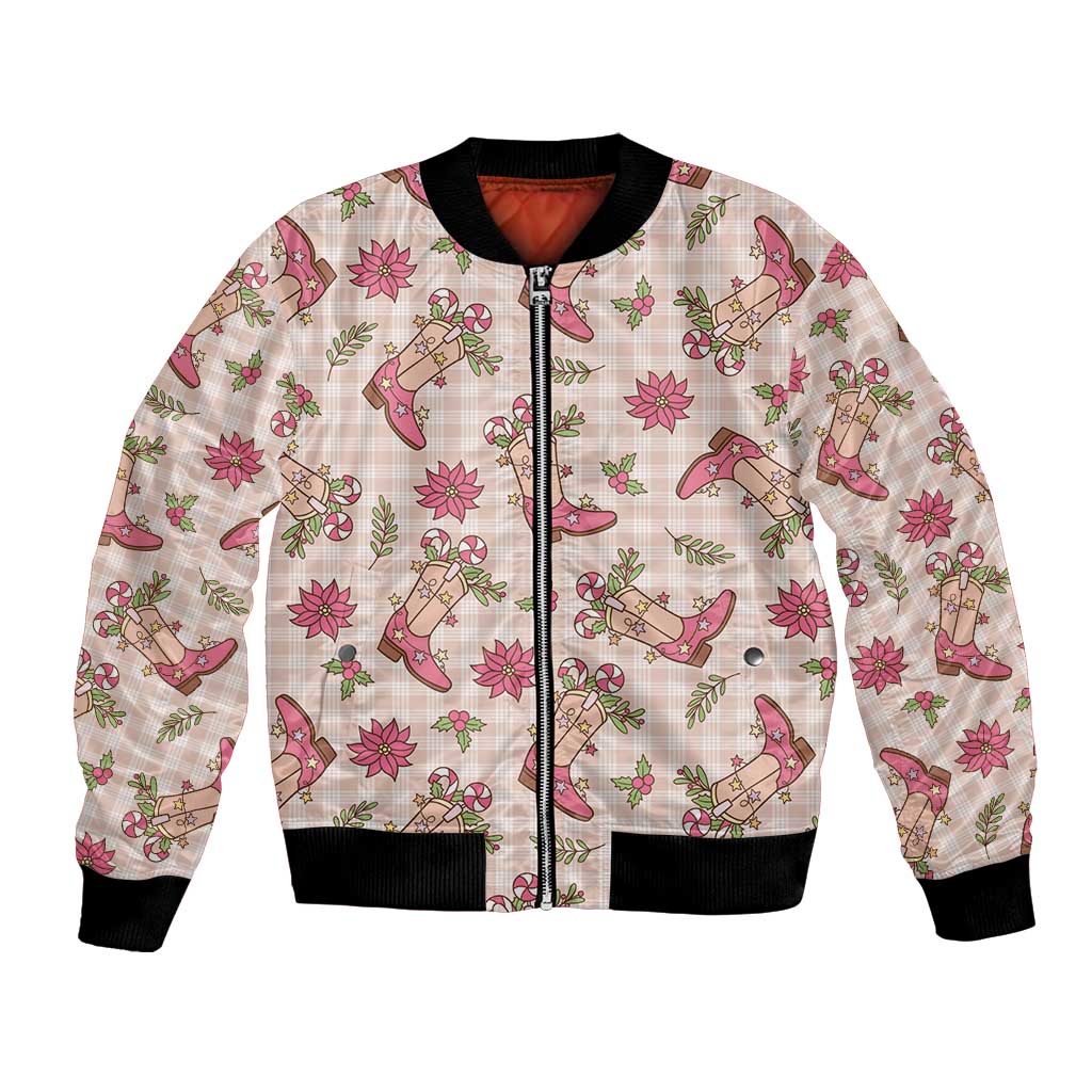Beige Paniolo Palaka Hawaiian Cowgirl Christmas Bomber Jacket - Polynesian Pride