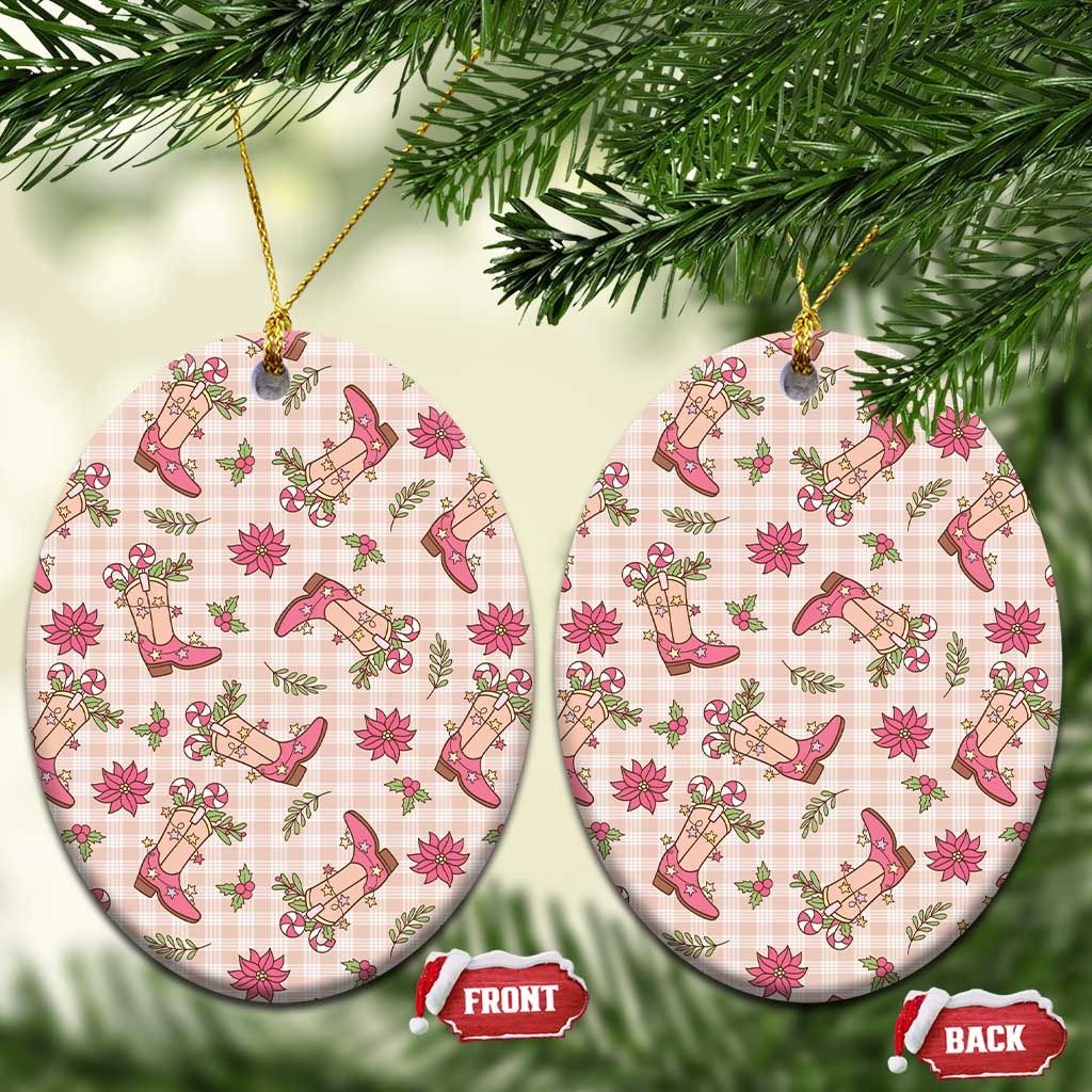 Beige Paniolo Palaka Hawaiian Cowgirl Christmas Ceramic Ornament - Polynesian Pride