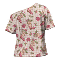 Beige Paniolo Palaka Hawaiian Cowgirl Christmas Cross Shoulder Shirt - Polynesian Pride