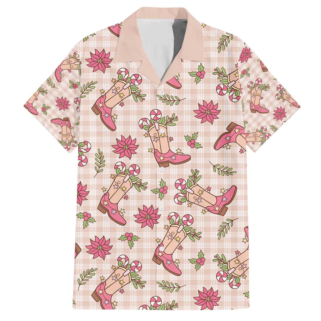 Beige Paniolo Palaka Hawaiian Cowgirl Christmas Family Matching Off Shoulder Short Dress and Hawaiian Shirt - Polynesian Pride