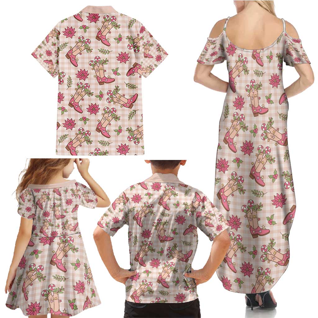 Beige Paniolo Palaka Hawaiian Cowgirl Christmas Family Matching Summer Maxi Dress and Hawaiian Shirt - Polynesian Pride
