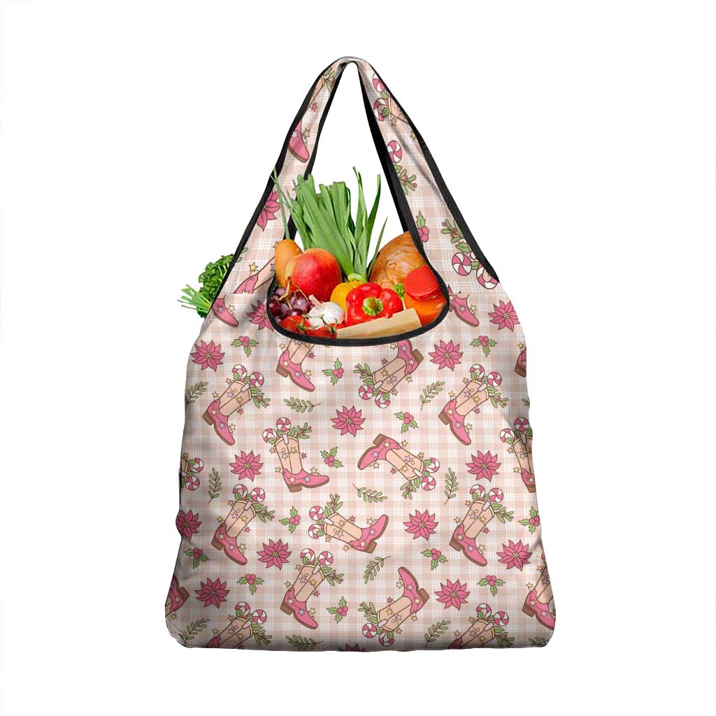 Beige Paniolo Palaka Hawaiian Cowgirl Christmas Grocery Bag - Polynesian Pride