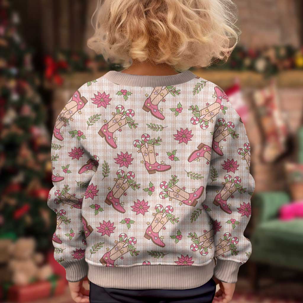 Beige Paniolo Palaka Hawaiian Cowgirl Christmas Kid Ugly Christmas Sweater - Polynesian Pride