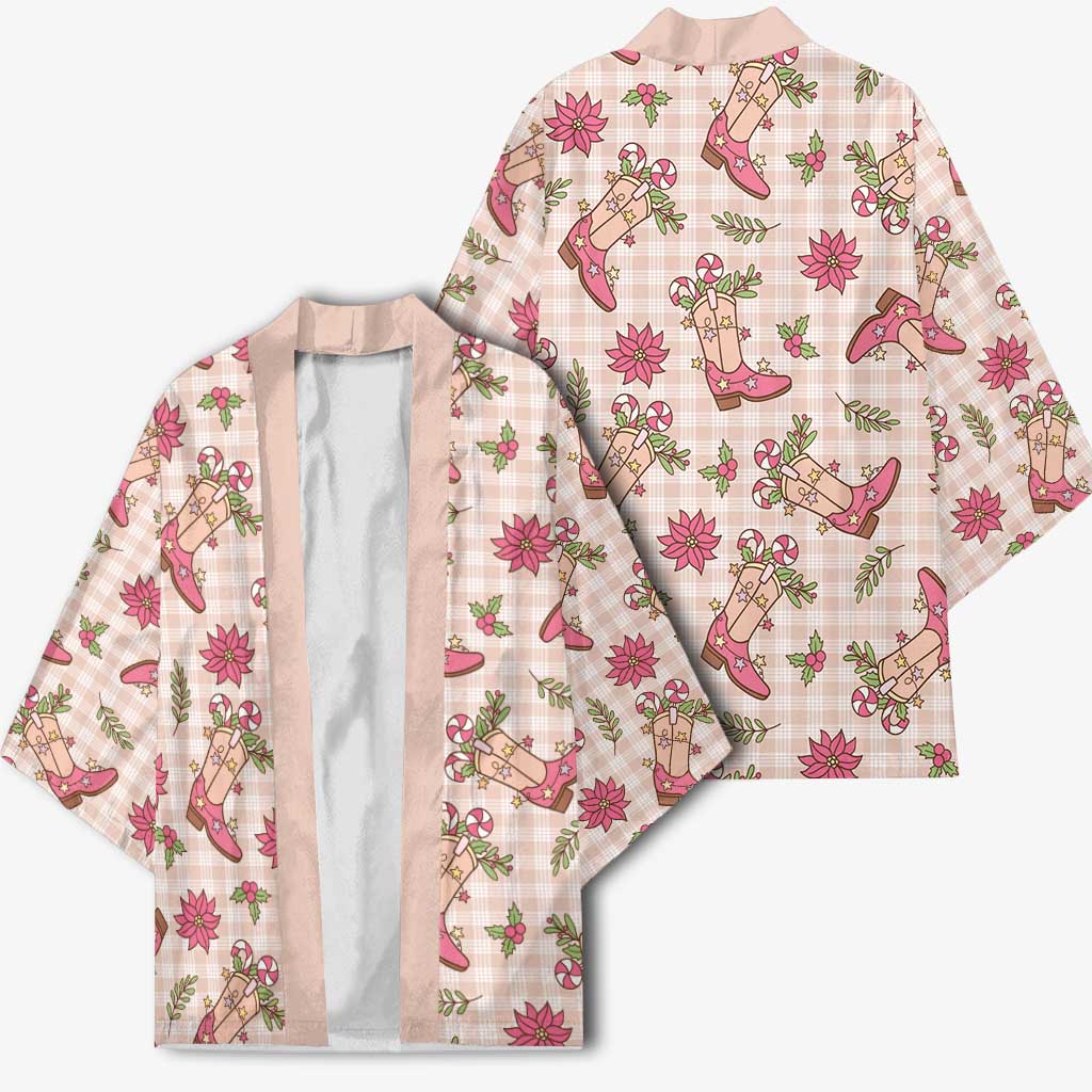 Beige Paniolo Palaka Hawaiian Cowgirl Christmas Kimono - Polynesian Pride