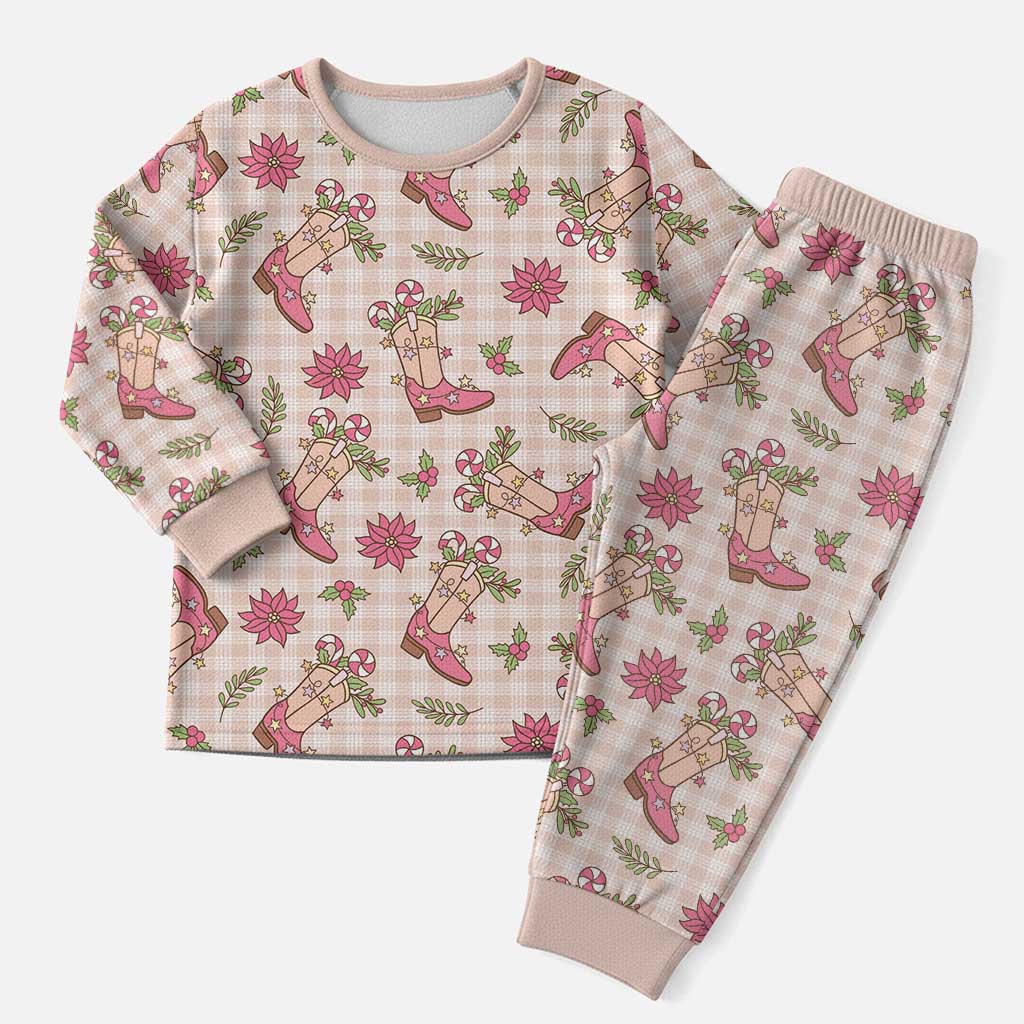 Beige Paniolo Palaka Hawaiian Cowgirl Christmas Pajama Set - Polynesian Pride