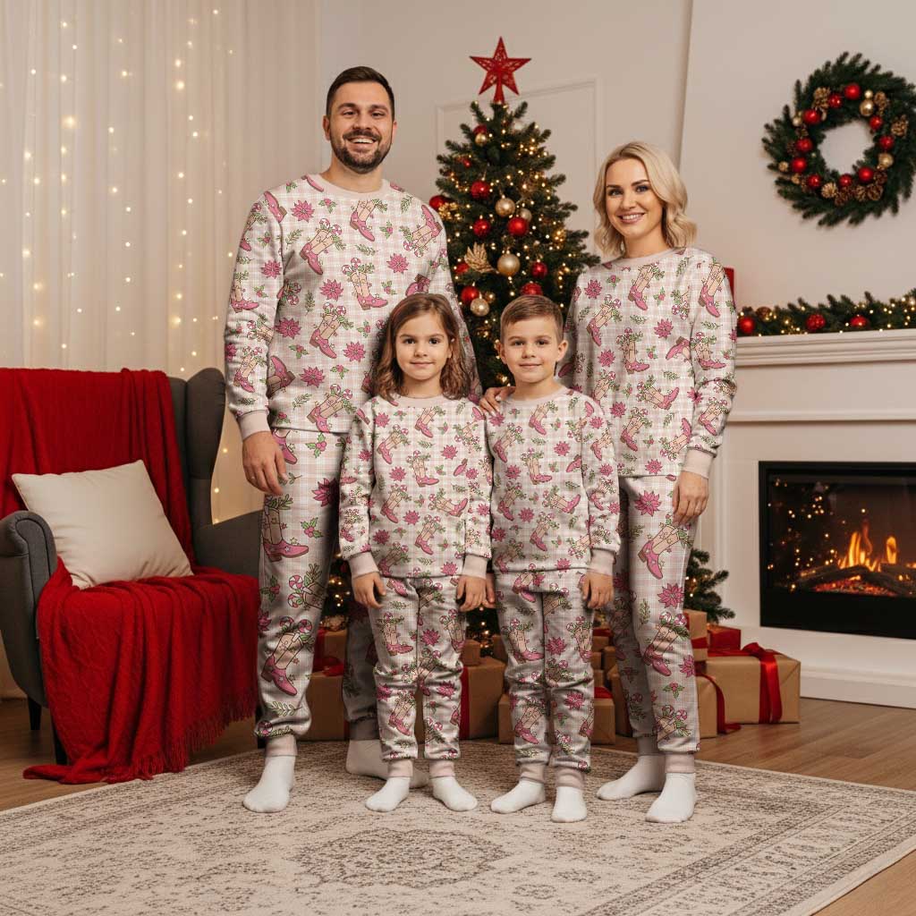Beige Paniolo Palaka Hawaiian Cowgirl Christmas Pajama Set - Polynesian Pride