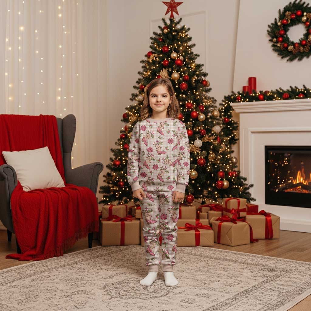 Beige Paniolo Palaka Hawaiian Cowgirl Christmas Pajama Set - Polynesian Pride