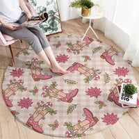 Beige Paniolo Palaka Hawaiian Cowgirl Christmas Round Carpet - Polynesian Pride