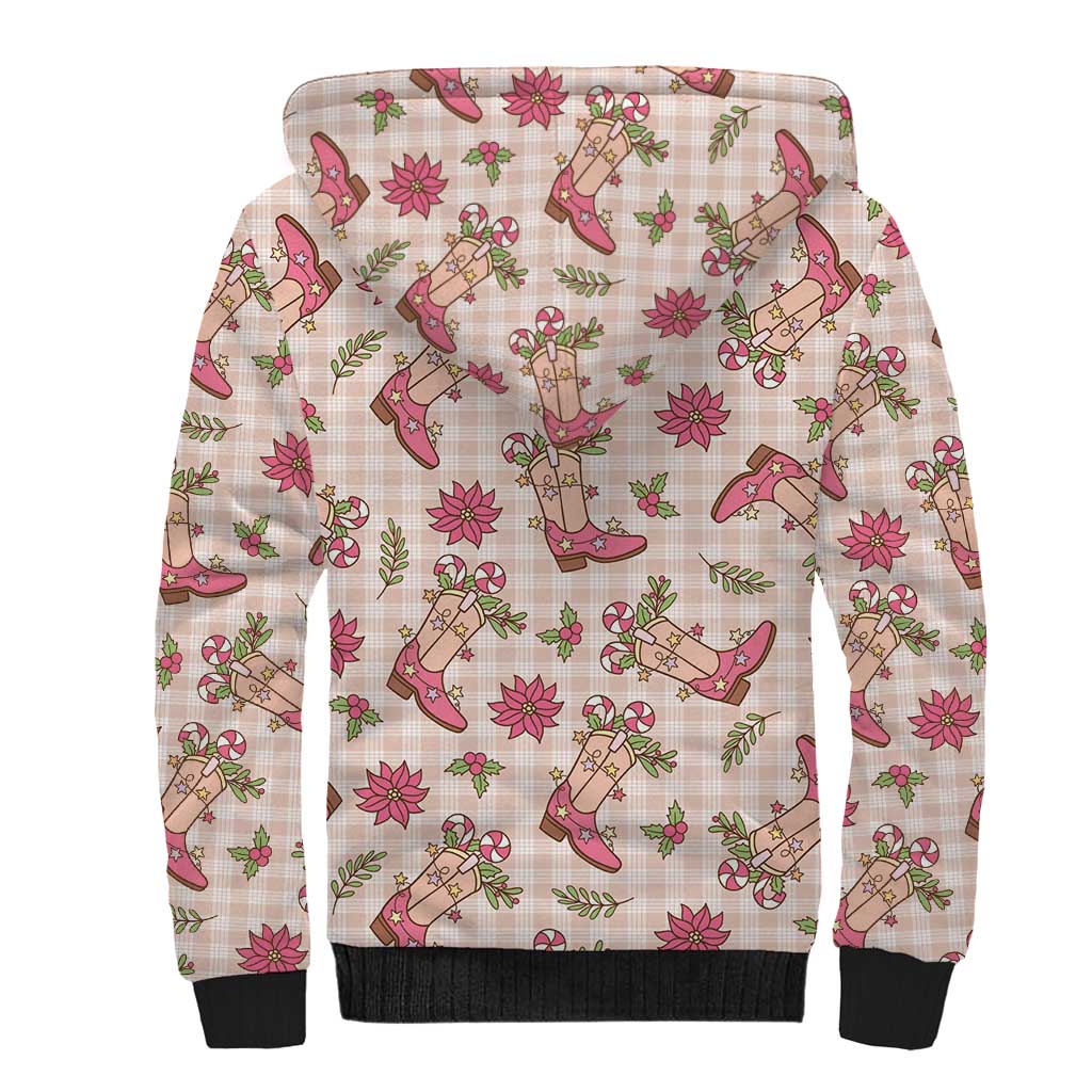 Beige Paniolo Palaka Hawaiian Cowgirl Christmas Sherpa Hoodie - Polynesian Pride