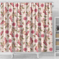 Beige Paniolo Palaka Hawaiian Cowgirl Christmas Shower Curtain - Polynesian Pride