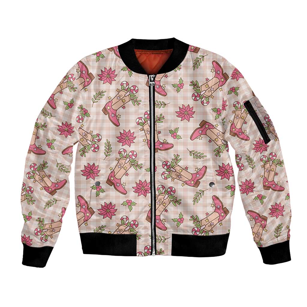 Beige Paniolo Palaka Hawaiian Cowgirl Christmas Sleeve Zip Bomber Jacket - Polynesian Pride