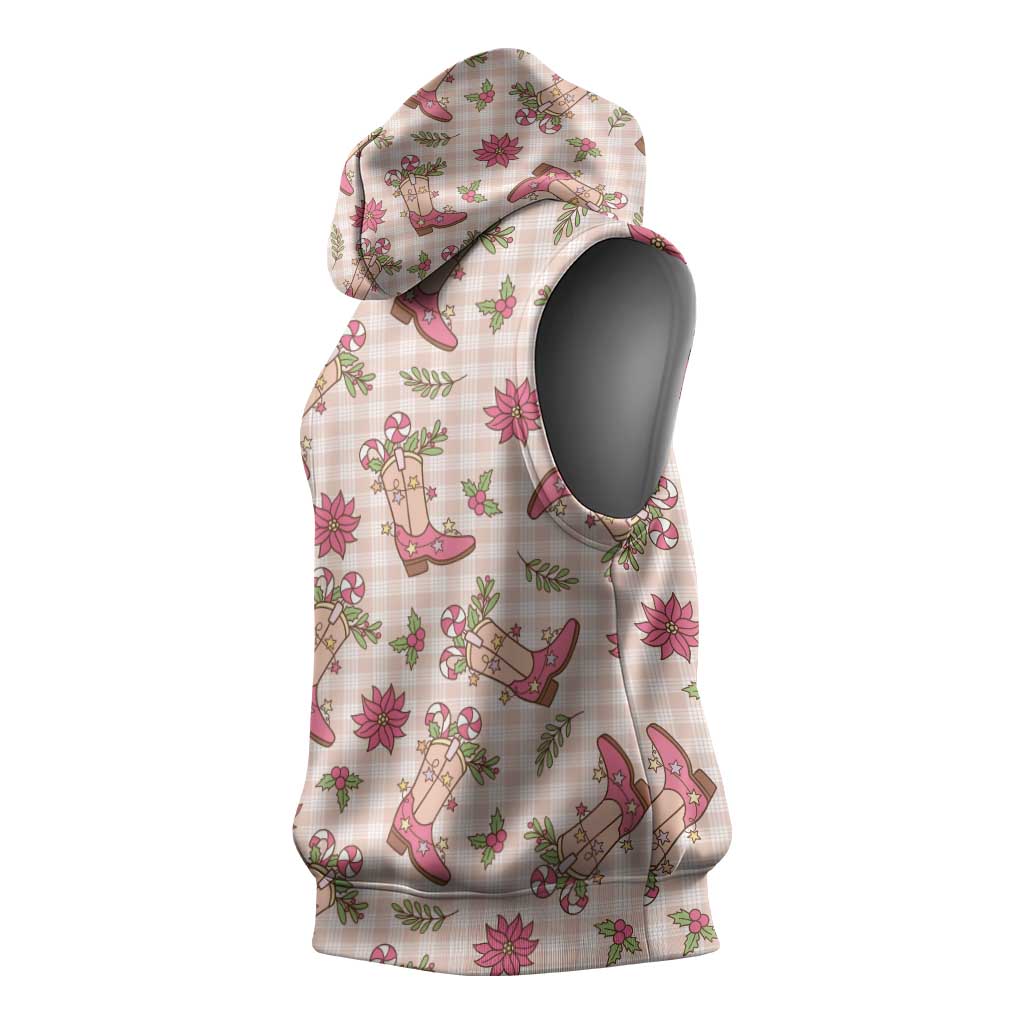 Beige Paniolo Palaka Hawaiian Cowgirl Christmas Sleeveless Hoodie - Polynesian Pride
