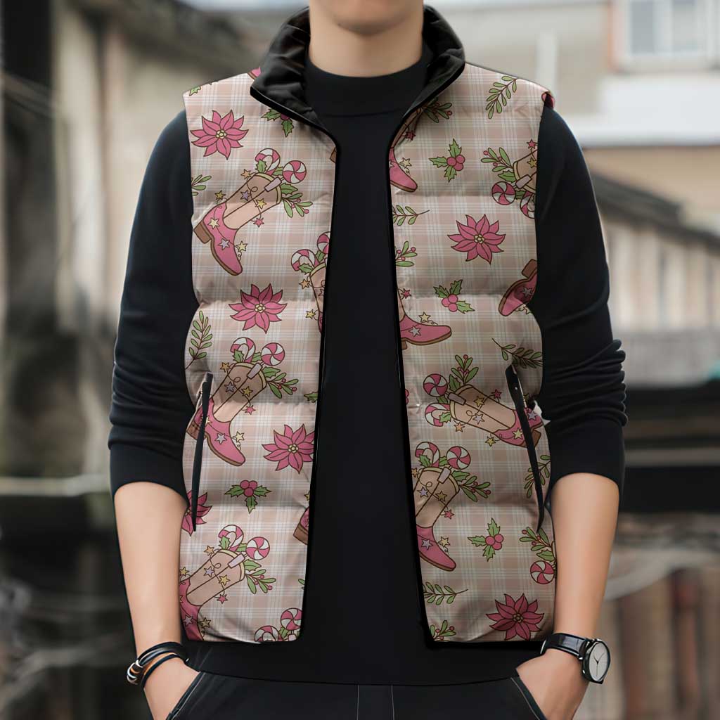 Beige Paniolo Palaka Hawaiian Cowgirl Christmas Sleeveless Puffer Jacket - Polynesian Pride