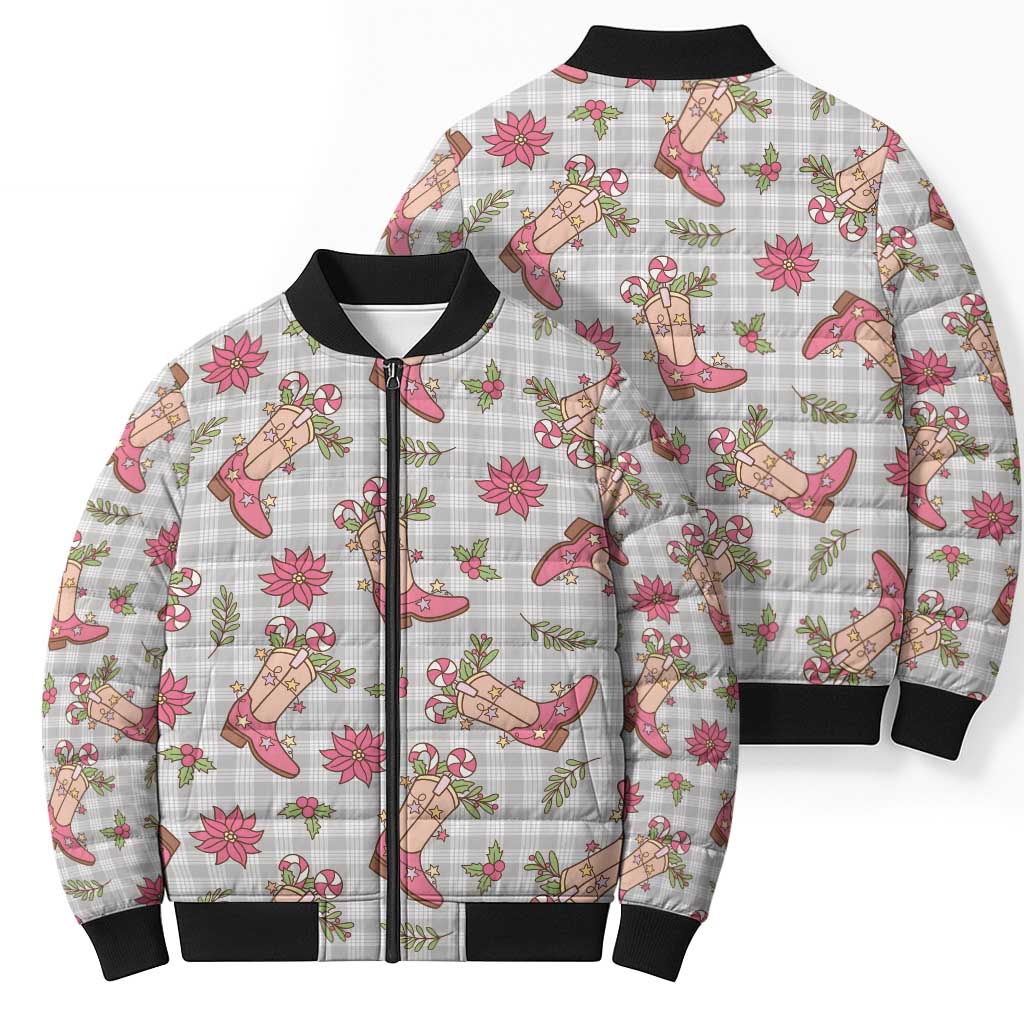 Gray Paniolo Palaka Hawaiian Cowgirl Christmas Bomber Puffer Jacket - Polynesian Pride