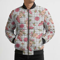 Gray Paniolo Palaka Hawaiian Cowgirl Christmas Bomber Puffer Jacket - Polynesian Pride