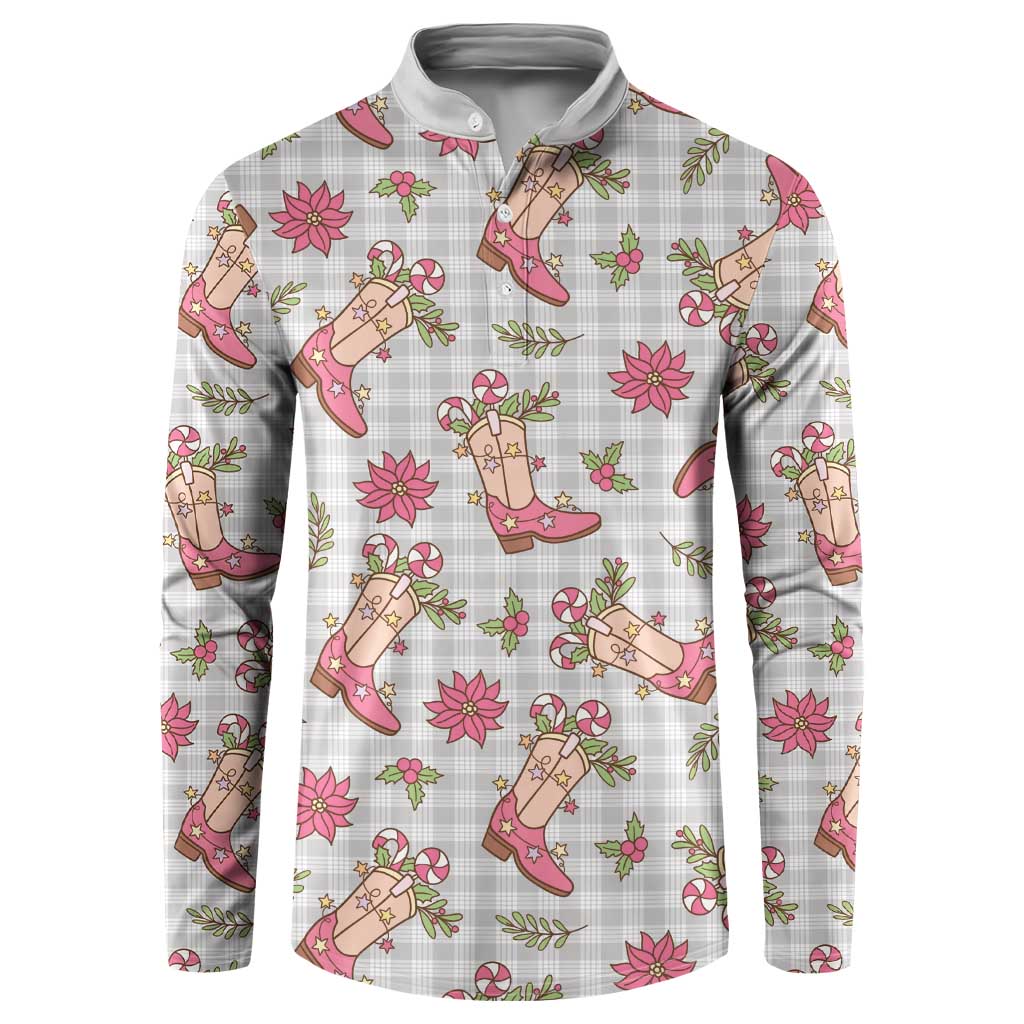 Gray Paniolo Palaka Hawaiian Cowgirl Christmas Button Sweatshirt - Polynesian Pride