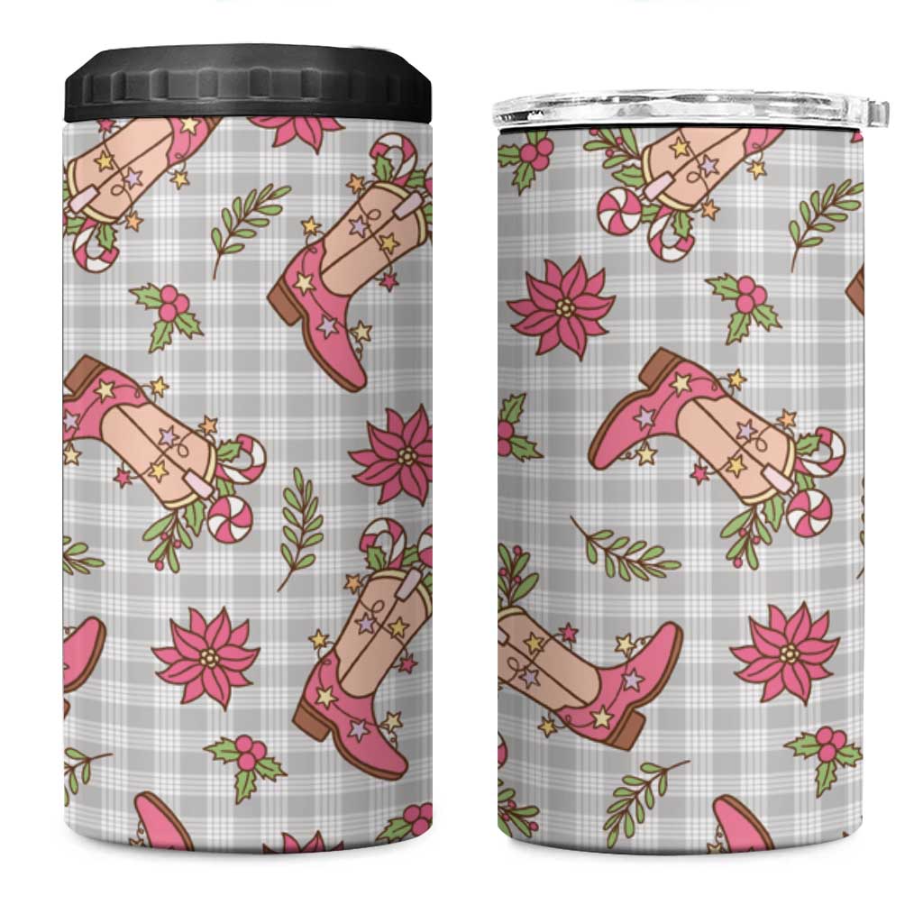 Gray Paniolo Palaka Hawaiian Cowgirl Christmas 4 in 1 Can Cooler Tumbler - Polynesian Pride