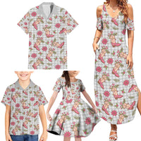 Gray Paniolo Palaka Hawaiian Cowgirl Christmas Family Matching Summer Maxi Dress and Hawaiian Shirt - Polynesian Pride