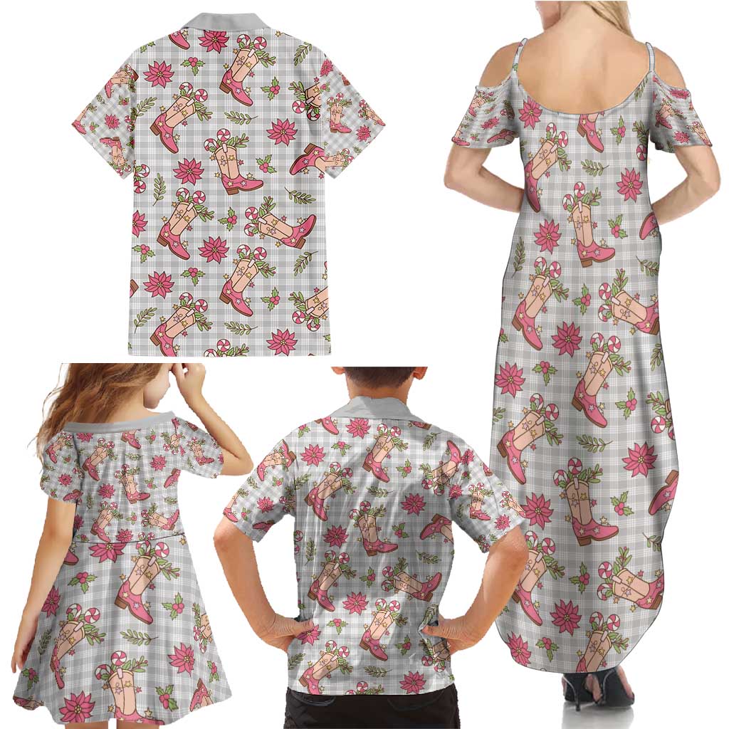 Gray Paniolo Palaka Hawaiian Cowgirl Christmas Family Matching Summer Maxi Dress and Hawaiian Shirt - Polynesian Pride
