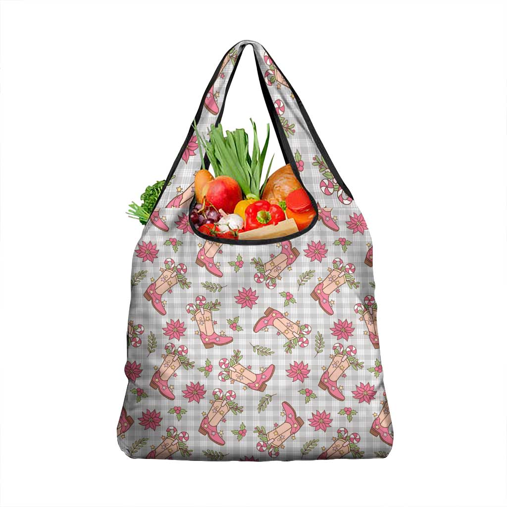 Gray Paniolo Palaka Hawaiian Cowgirl Christmas Grocery Bag - Polynesian Pride