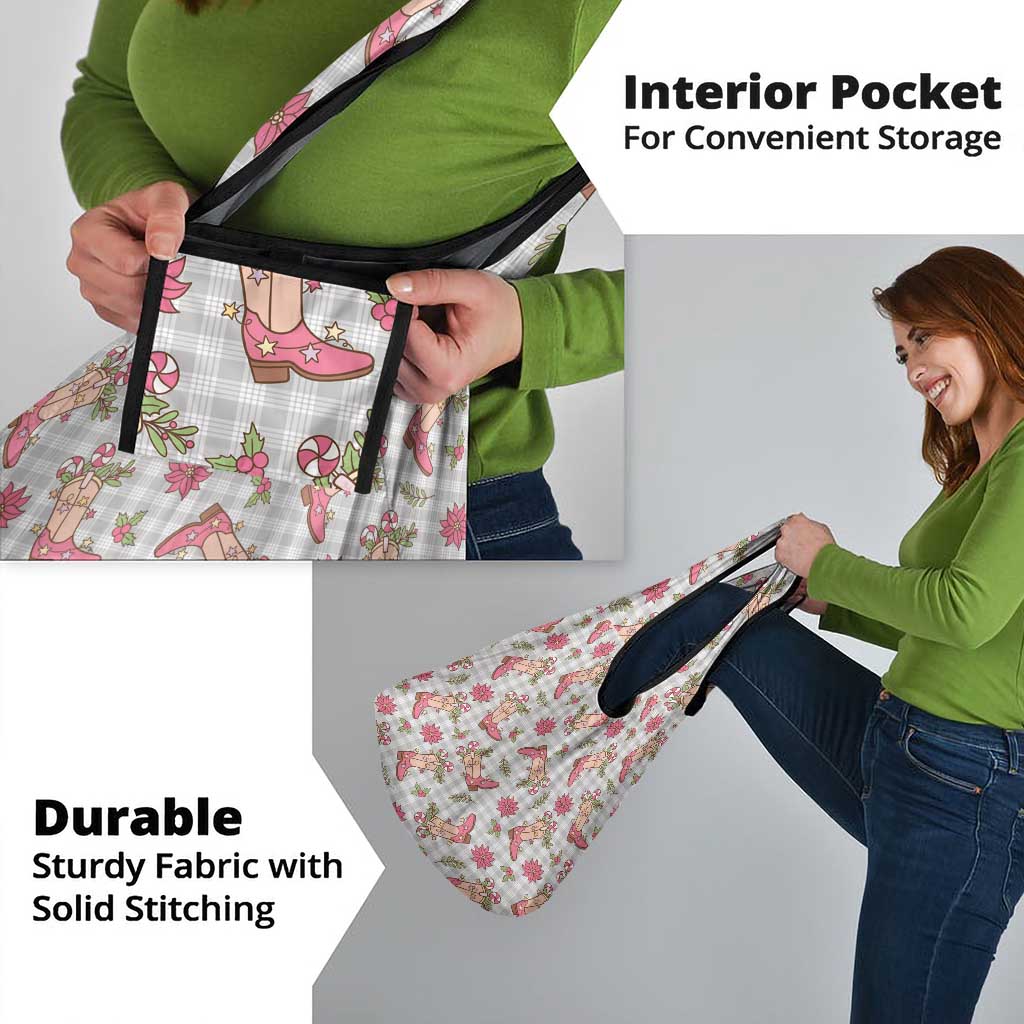 Gray Paniolo Palaka Hawaiian Cowgirl Christmas Grocery Bag - Polynesian Pride