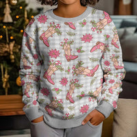 Gray Paniolo Palaka Hawaiian Cowgirl Christmas Kid Ugly Christmas Sweater - Polynesian Pride