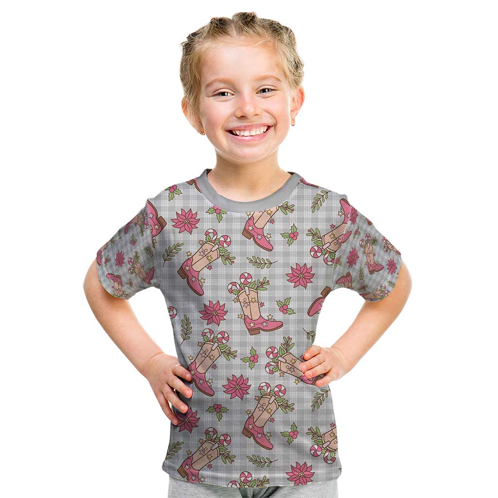Gray Paniolo Palaka Hawaiian Cowgirl Christmas Kid T Shirt - Polynesian Pride