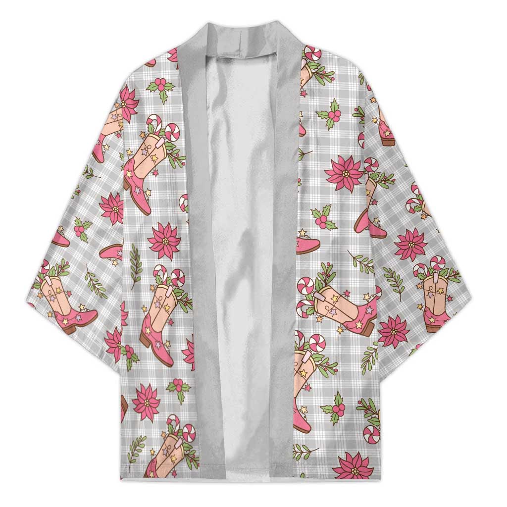 Gray Paniolo Palaka Hawaiian Cowgirl Christmas Kimono - Polynesian Pride