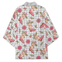 Gray Paniolo Palaka Hawaiian Cowgirl Christmas Kimono - Polynesian Pride
