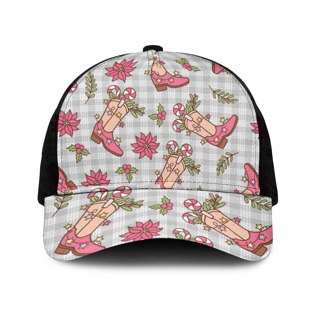 Gray Paniolo Palaka Hawaiian Cowgirl Christmas Mesh Trucker Cap - Polynesian Pride