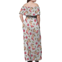 Gray Paniolo Palaka Hawaiian Cowgirl Christmas Off Shoulder Maxi Dress - Polynesian Pride
