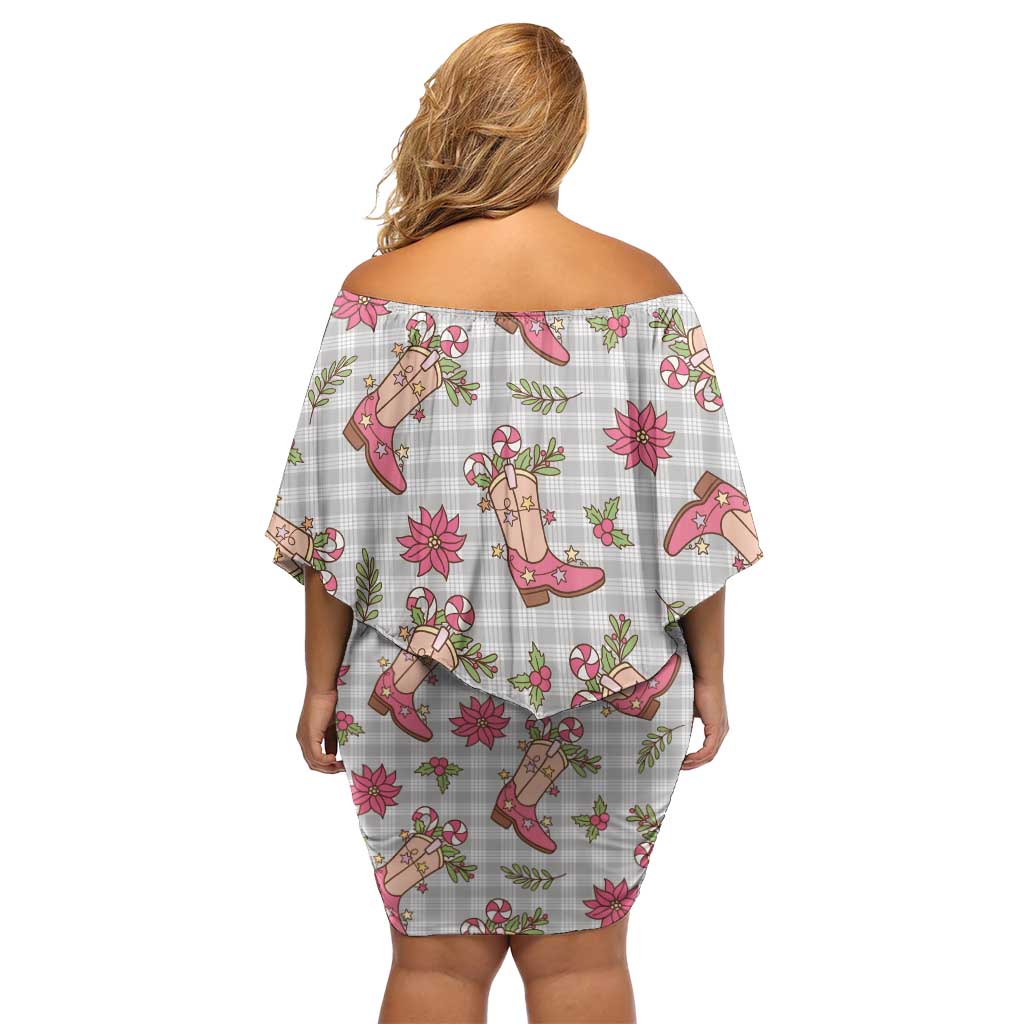 Gray Paniolo Palaka Hawaiian Cowgirl Christmas Off Shoulder Short Dress - Polynesian Pride