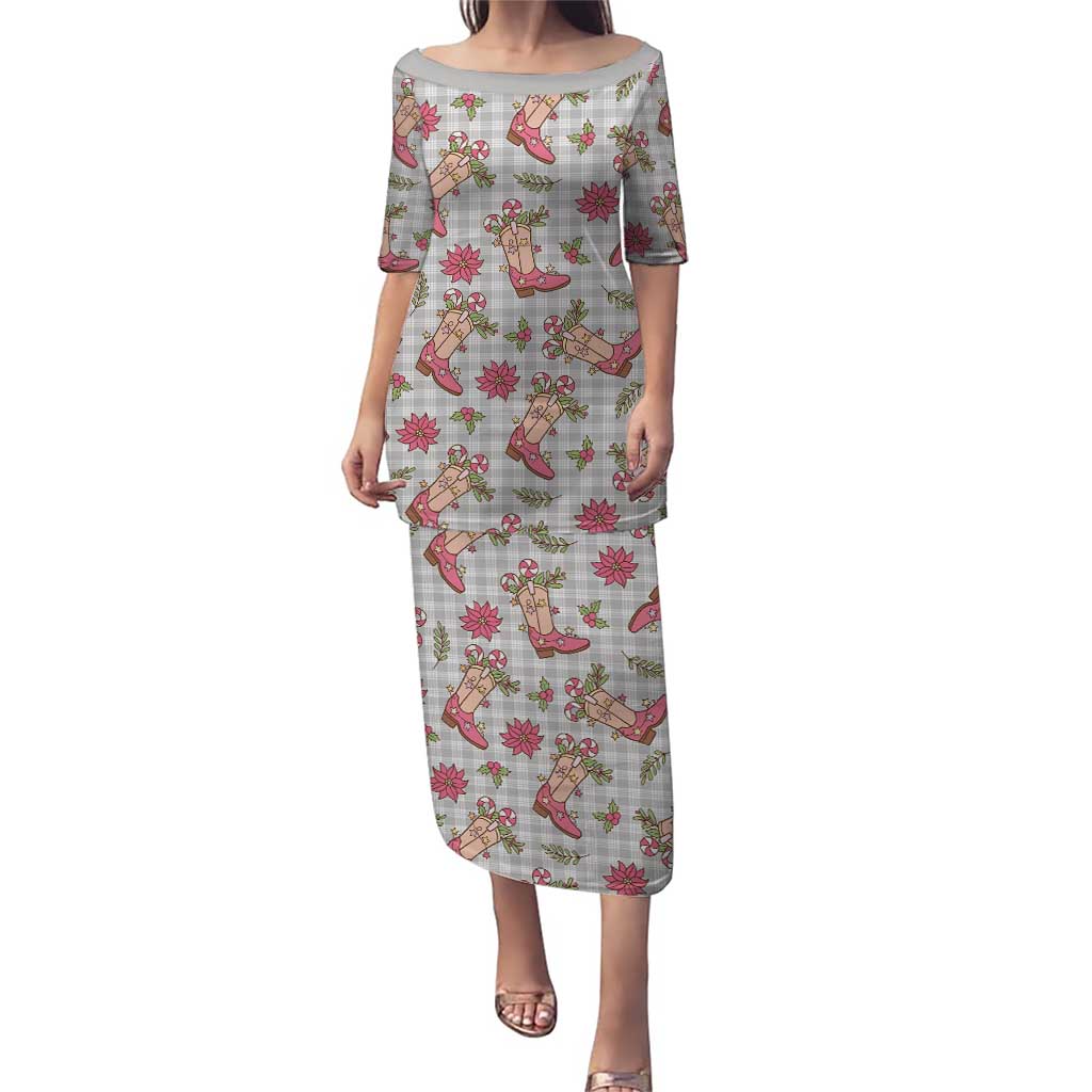 Gray Paniolo Palaka Hawaiian Cowgirl Christmas Puletasi - Polynesian Pride